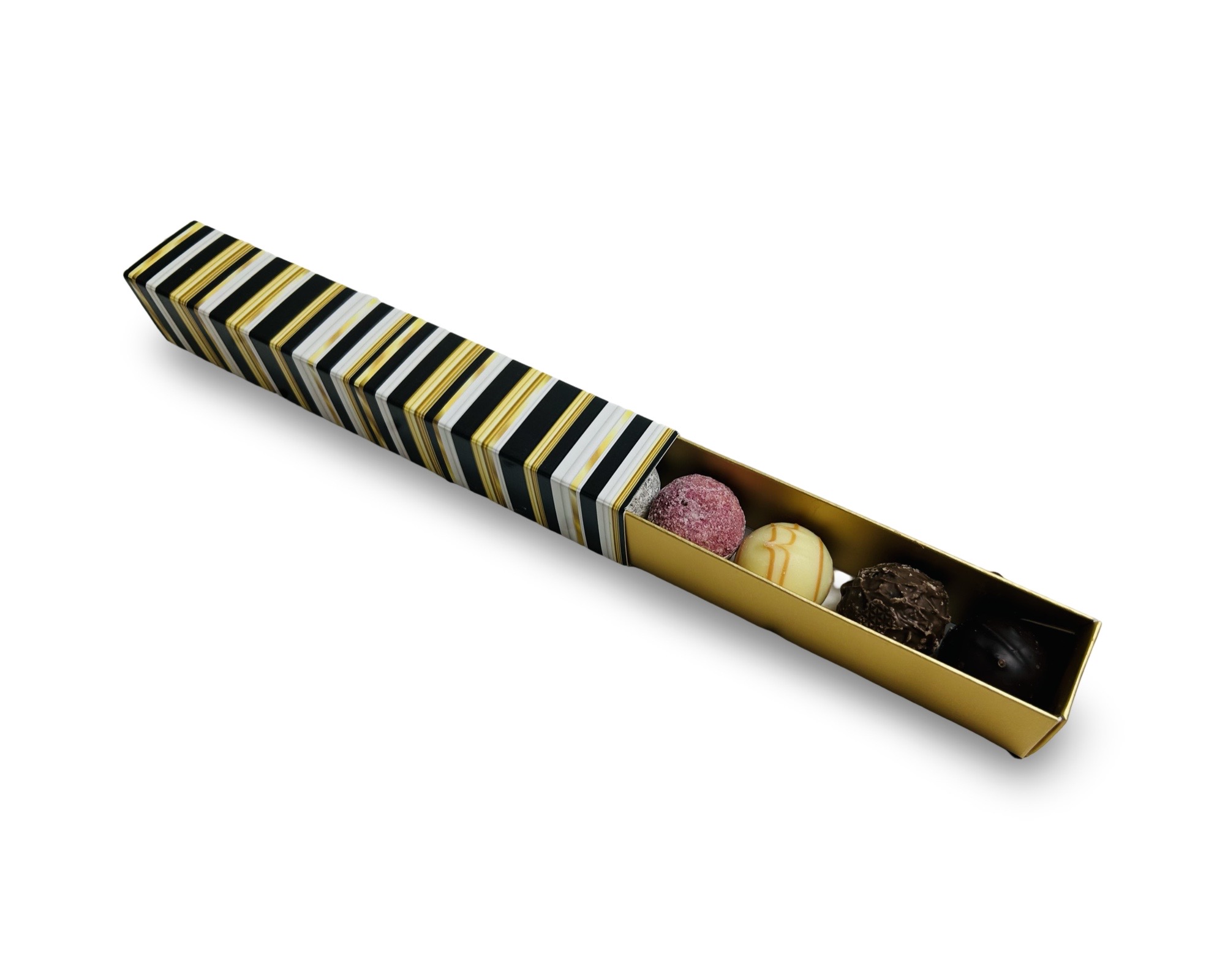 Pralinenverpackung Gold mit Deckel – 18 x 3,3 x 3,3 cm