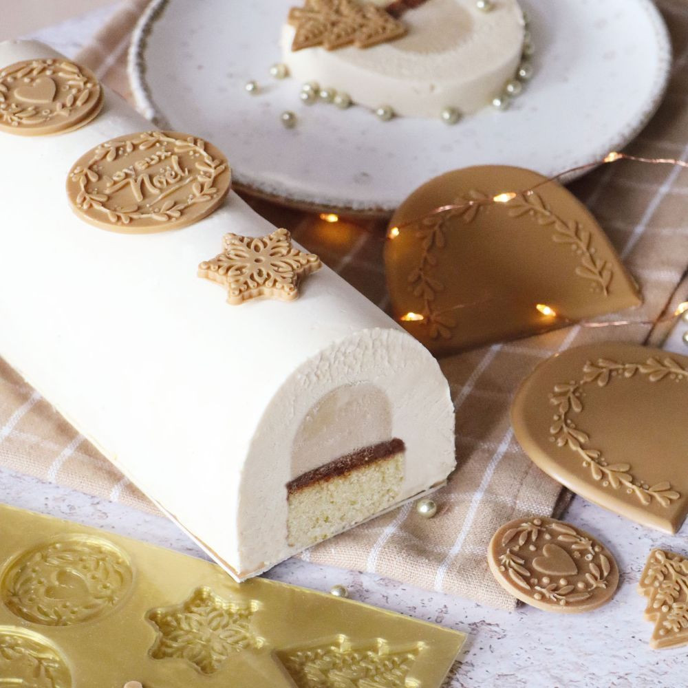 Silikonform für Bûchen-Endstücke & Schokoladendekore – für festliche Weihnachtsdesserts