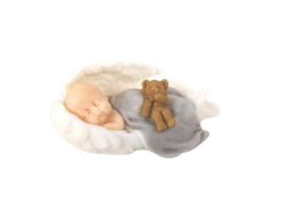 Zuckerfigur Baby mit Decke und Bär auf Flügel