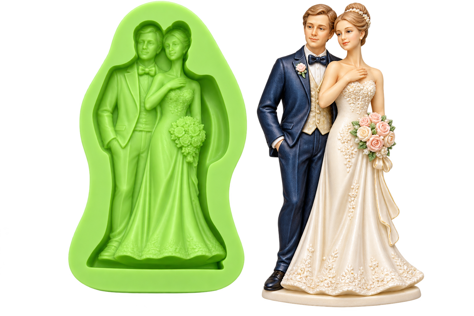 Silikonform Brautpaar – Fondant- & Schokoform für Hochzeitstorten (8,7 × 4 cm)
