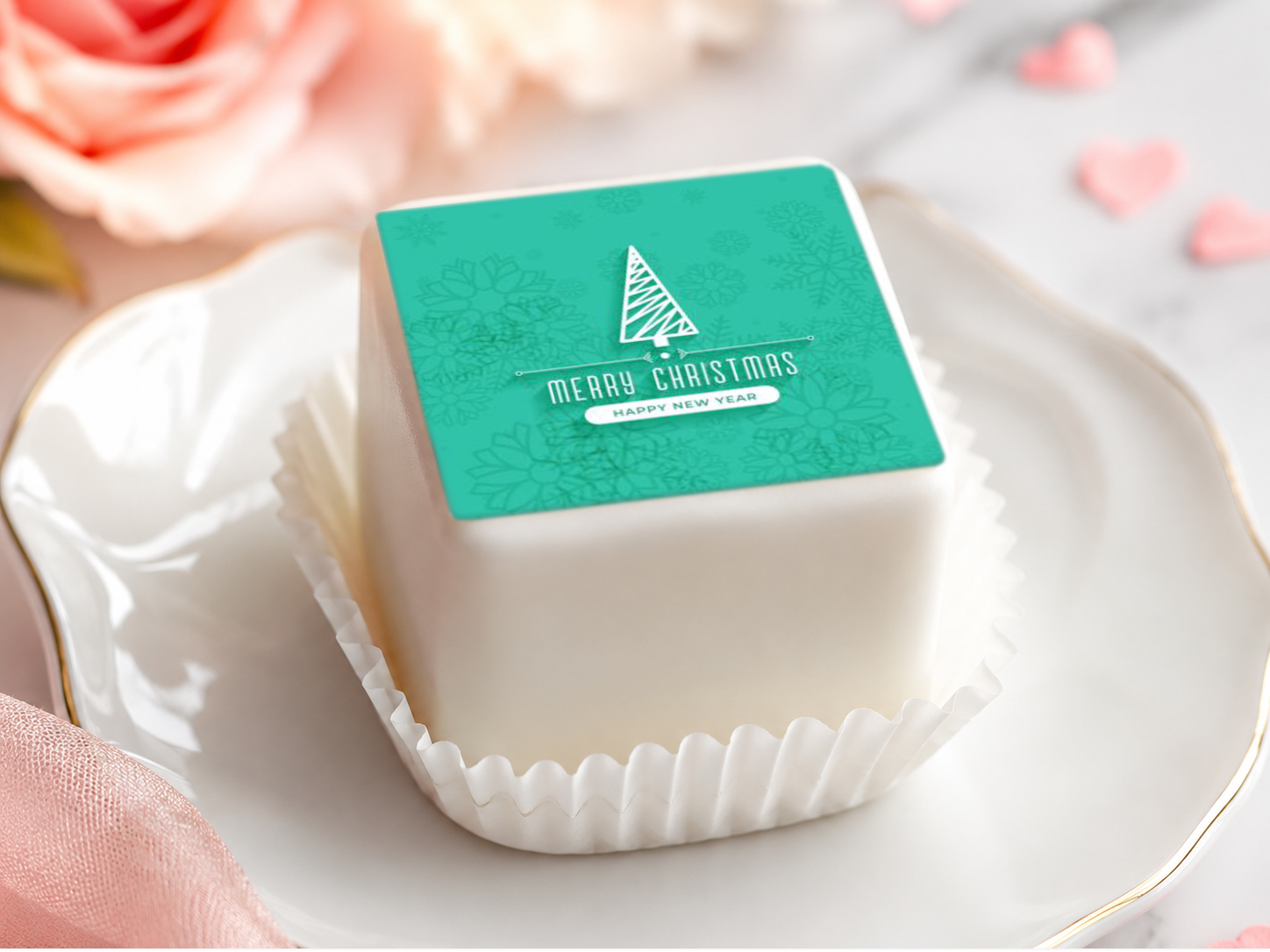 20 Weihnachts-Aufleger 4 × 4 cm – für Petit Fours & Punschkrapfen