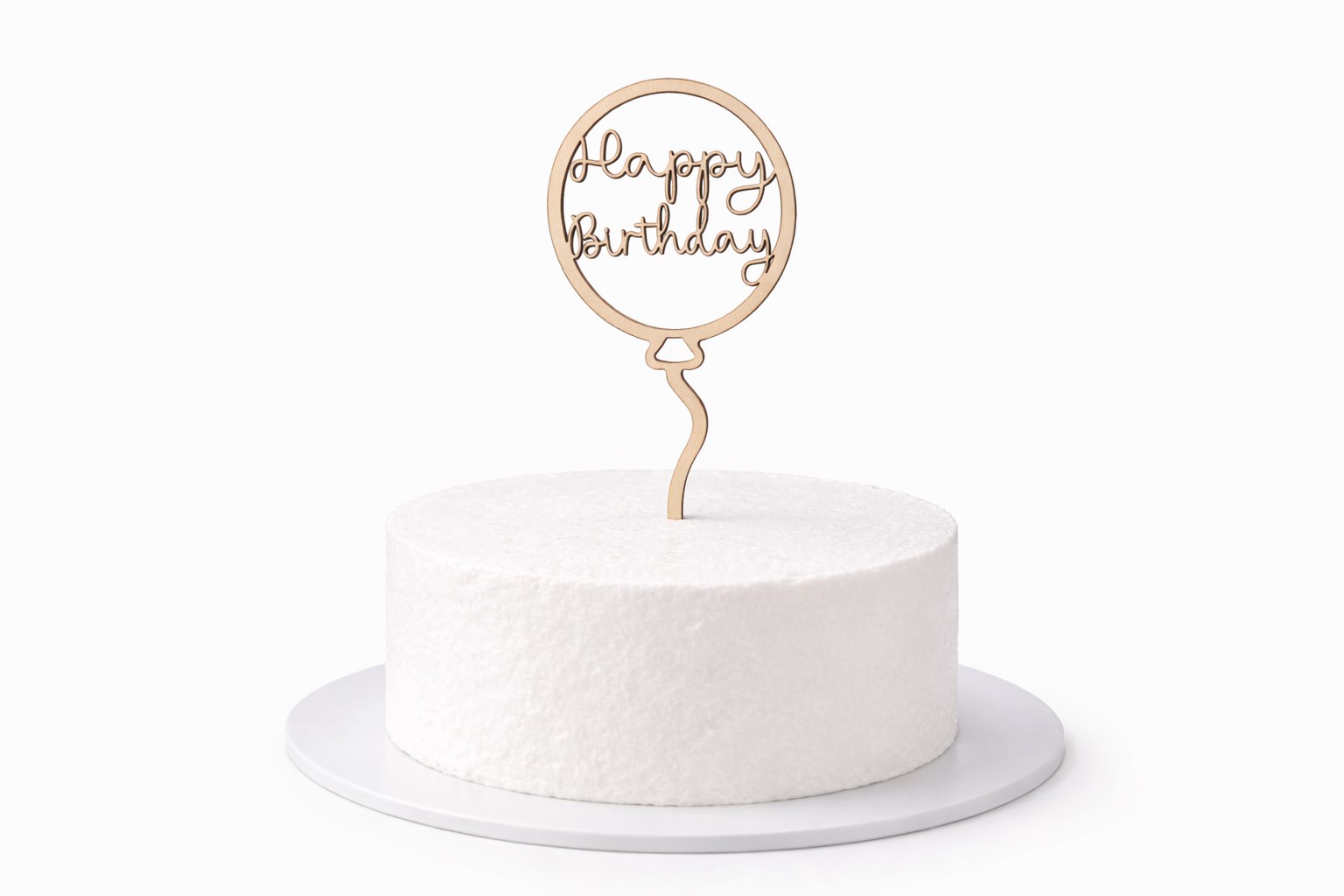 Filigraner Holz Caketopper im Luftballon-Design mit „Happy Birthday“ Schriftzug für Geburtstag und Kindergeburtstag