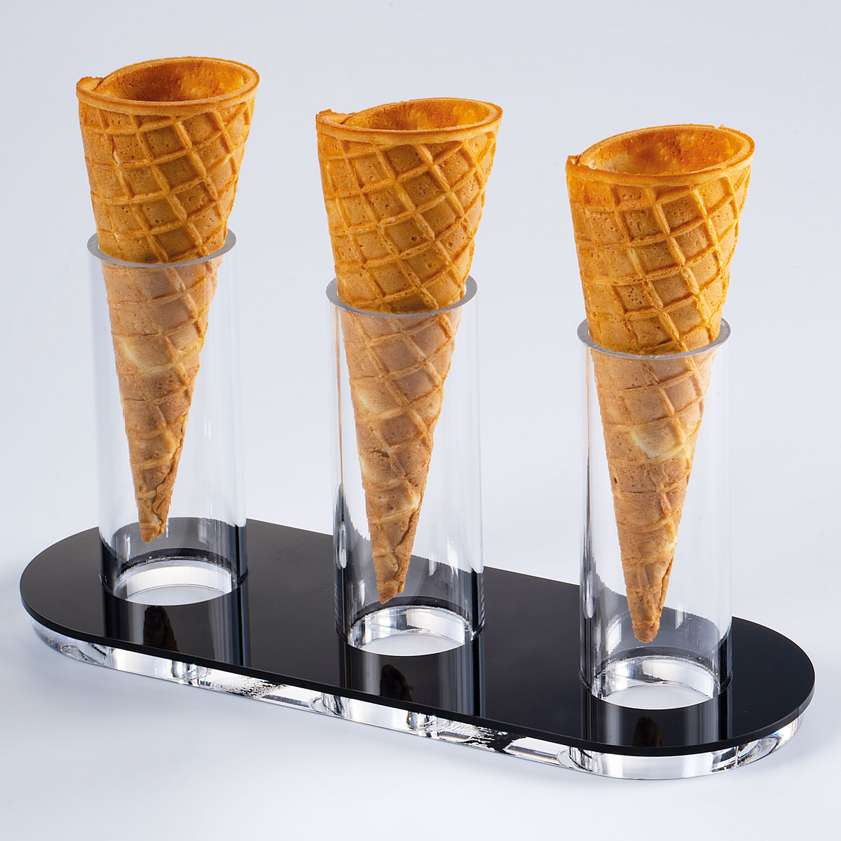 Martellato Tisch-Eistütenhalter für 3 Eistüten – Design-Display mit Glasröhren, 24,5x8,5x13cm