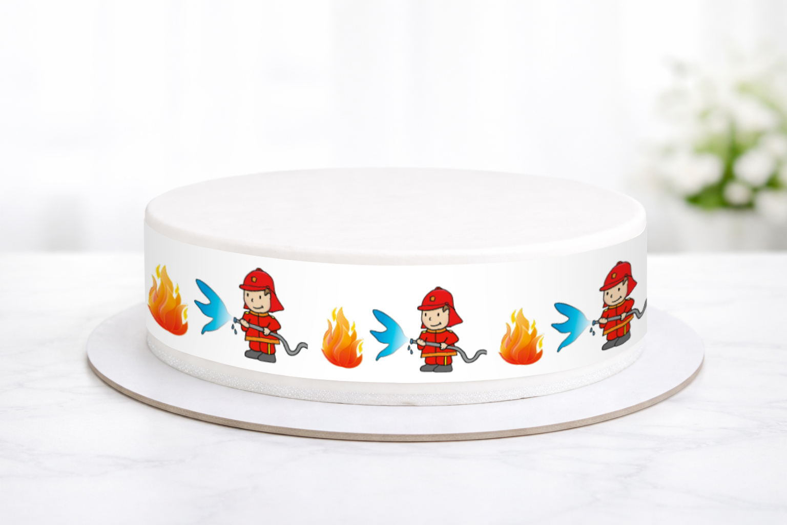 Feuerwehr Zuckerumrandung 3-teilig – Essbares Tortenband Feuerwehr Tortendeko 6,5x26 cm