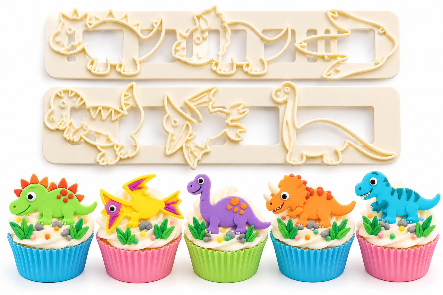 FMM Dinosaurier Ausstecher Set 2-teilig – Dinos & Fußabdrücke für Fondant