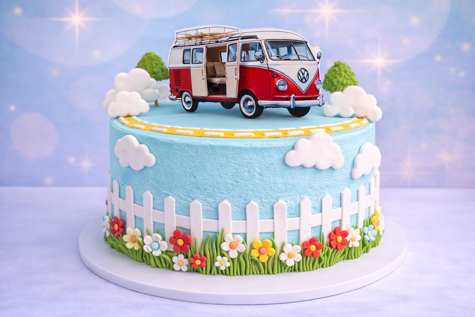 Camper Van Cake Topper XXL aus Fondant handgefertigt – Retro Bus Tortendeko zum Reinstecken