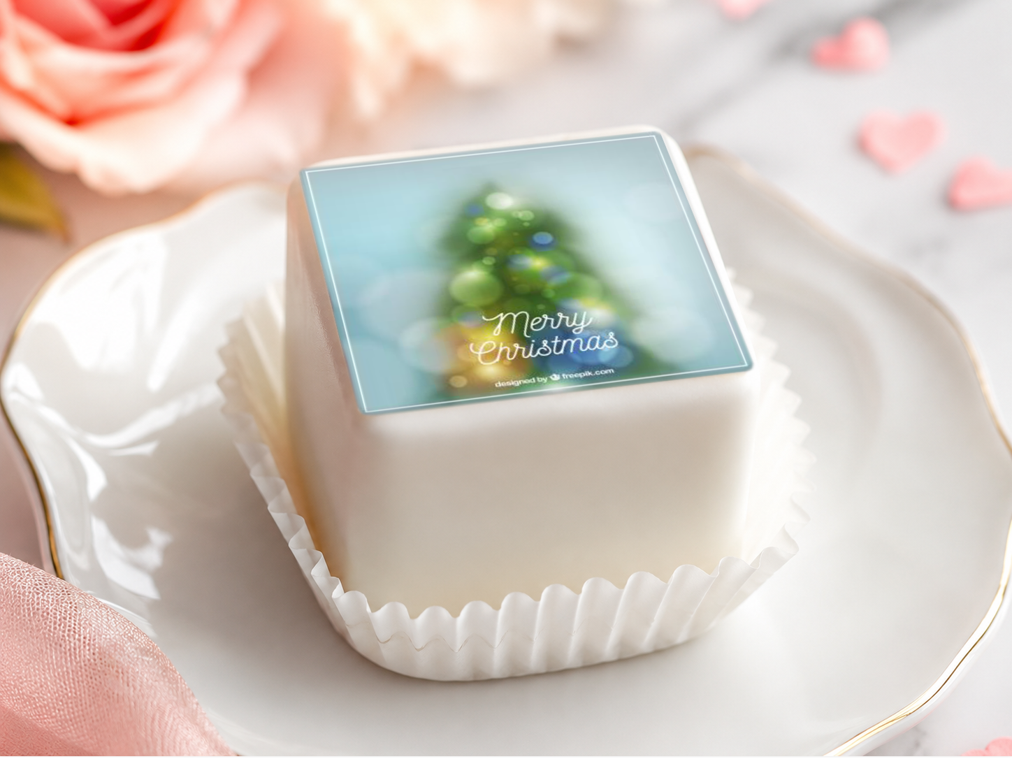20 Weihnachts-Aufleger 4 × 4 cm – für Petit Fours & Punschkrapfen