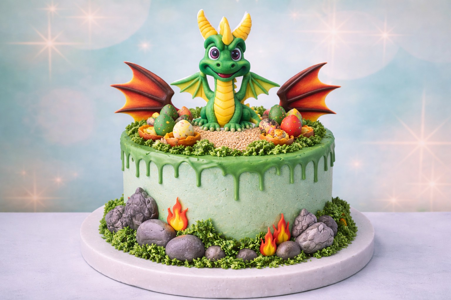 Caketopper Drache Grün – ca. 11,5 cm hoch – süße Tortendeko für Kindergeburtstag & Motto-Torte