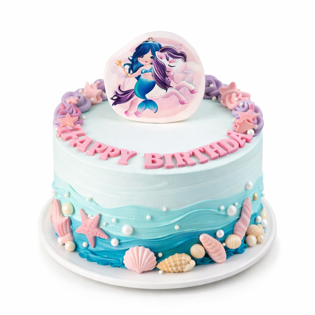 Cake Topper Meerjungfrau auf Einhorn – Fondant Tortendeko für Kindergeburtstag & Themenparty