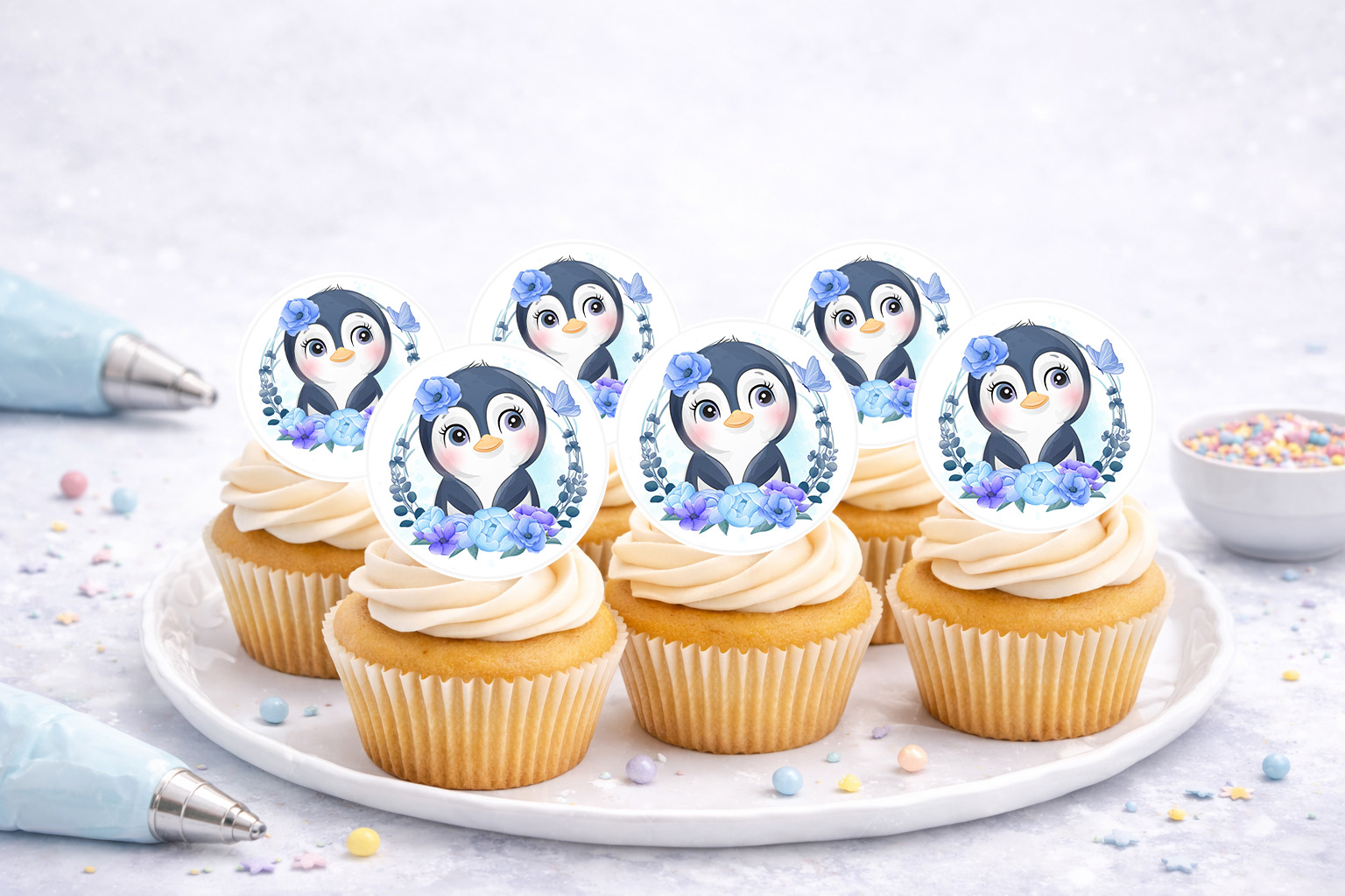 Essbare Muffinaufleger mit Pinguin-Motiv für Cupcakes und Muffins