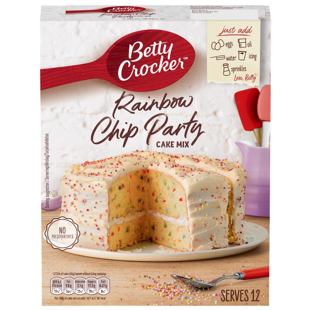 Betty Crocker Rainbow Chip Cake Mix 425 g – Backmischung für bunten Vanillekuchen