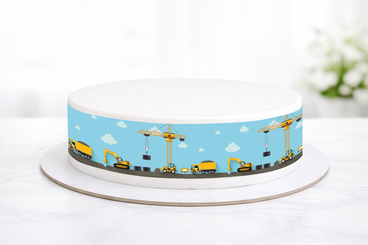 Baustelle Zuckerumrandung 3-teilig – Essbares Tortenband Baustellen Tortendeko 6,5x26 cm