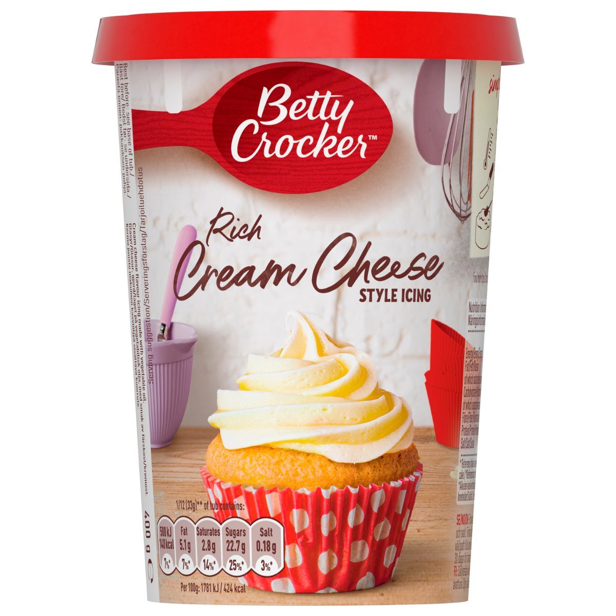 Betty Crocker Cream Cheese Style Icing 400 g – cremiges Frosting für Torten & Cupcakes