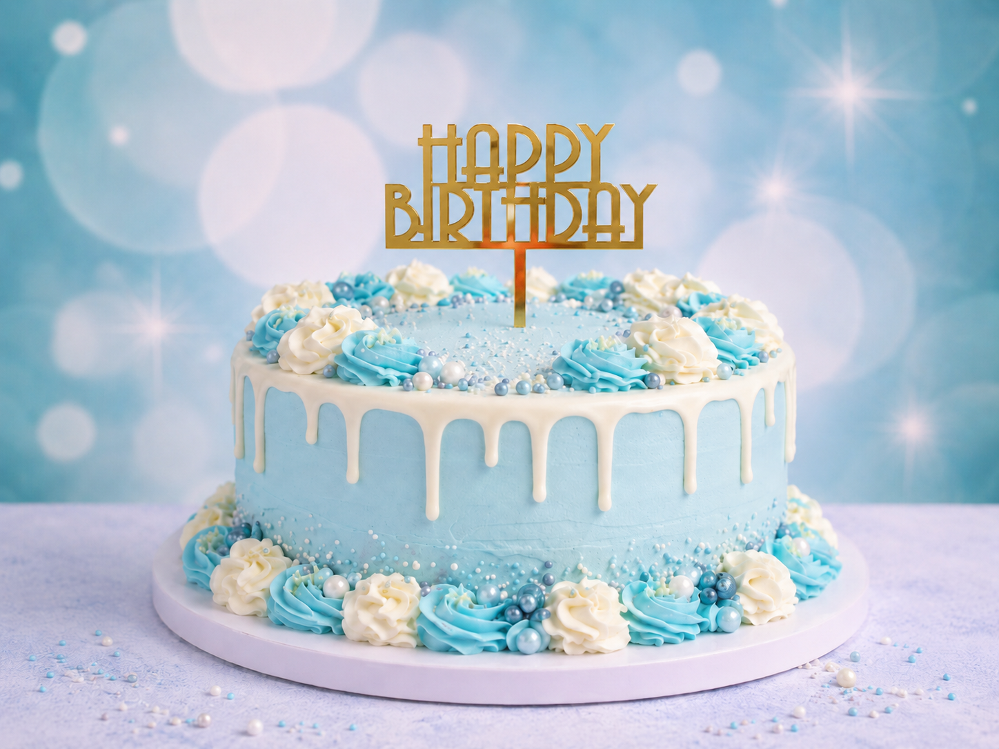 Cake Topper Happy Birthday gold T2