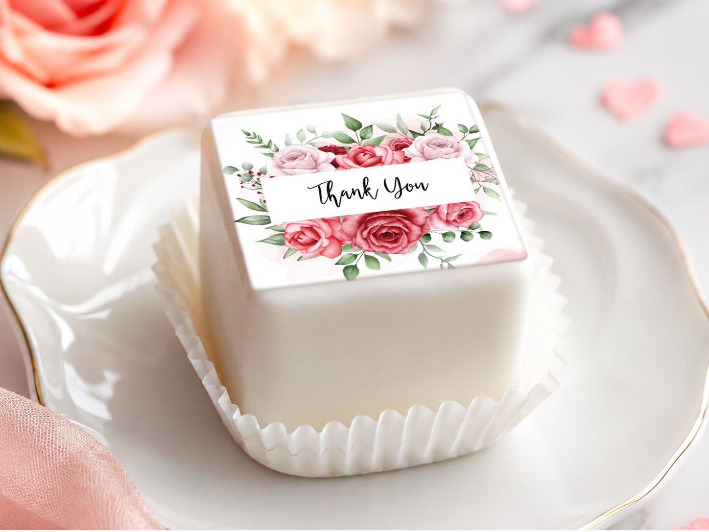 12 essbare Danke-Aufleger ca. 5 cm – für Petit Fours & Punschkrapfen