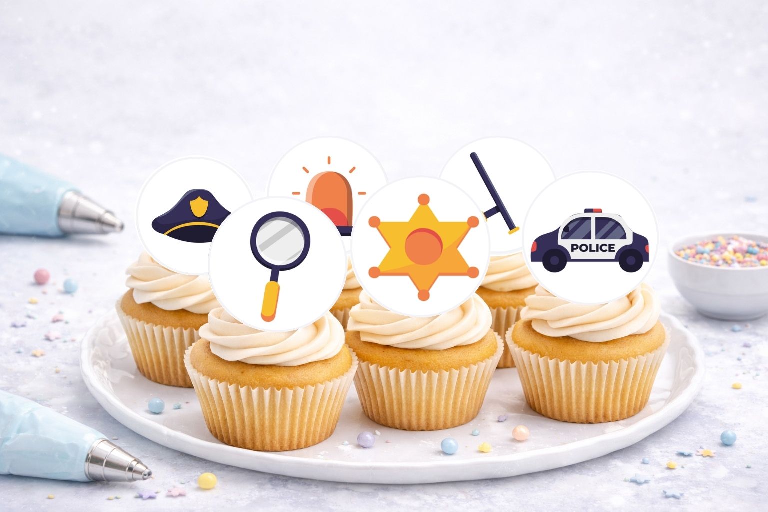 Essbare Muffinaufleger Polizei aus Oblate Deluxe – zum Selbstausschneiden (R713)