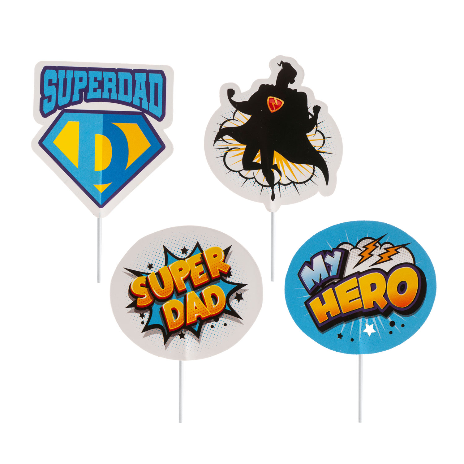 Super Dad Caketopper 8 Stück – Papier Tortenstecker mit 4 Motiven für Vatertag, Geburtstag & Papa-Torte