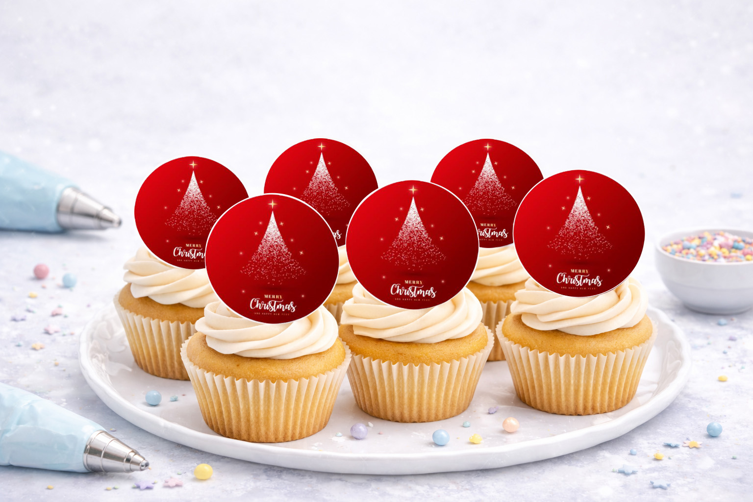 Essbare Muffinaufleger mit Weihnachtsmotiven für Cupcakes und Muffins