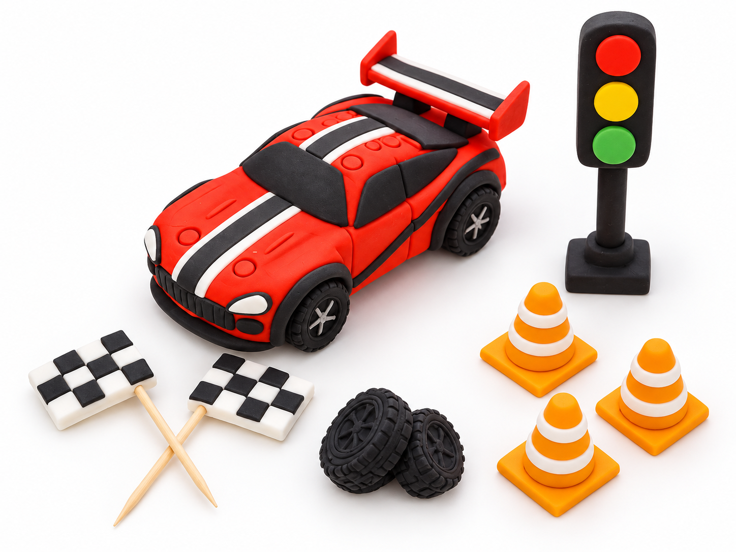 Tortendeko-Set Rennwagen mit Ampel – Motorsport & Rennstrecke