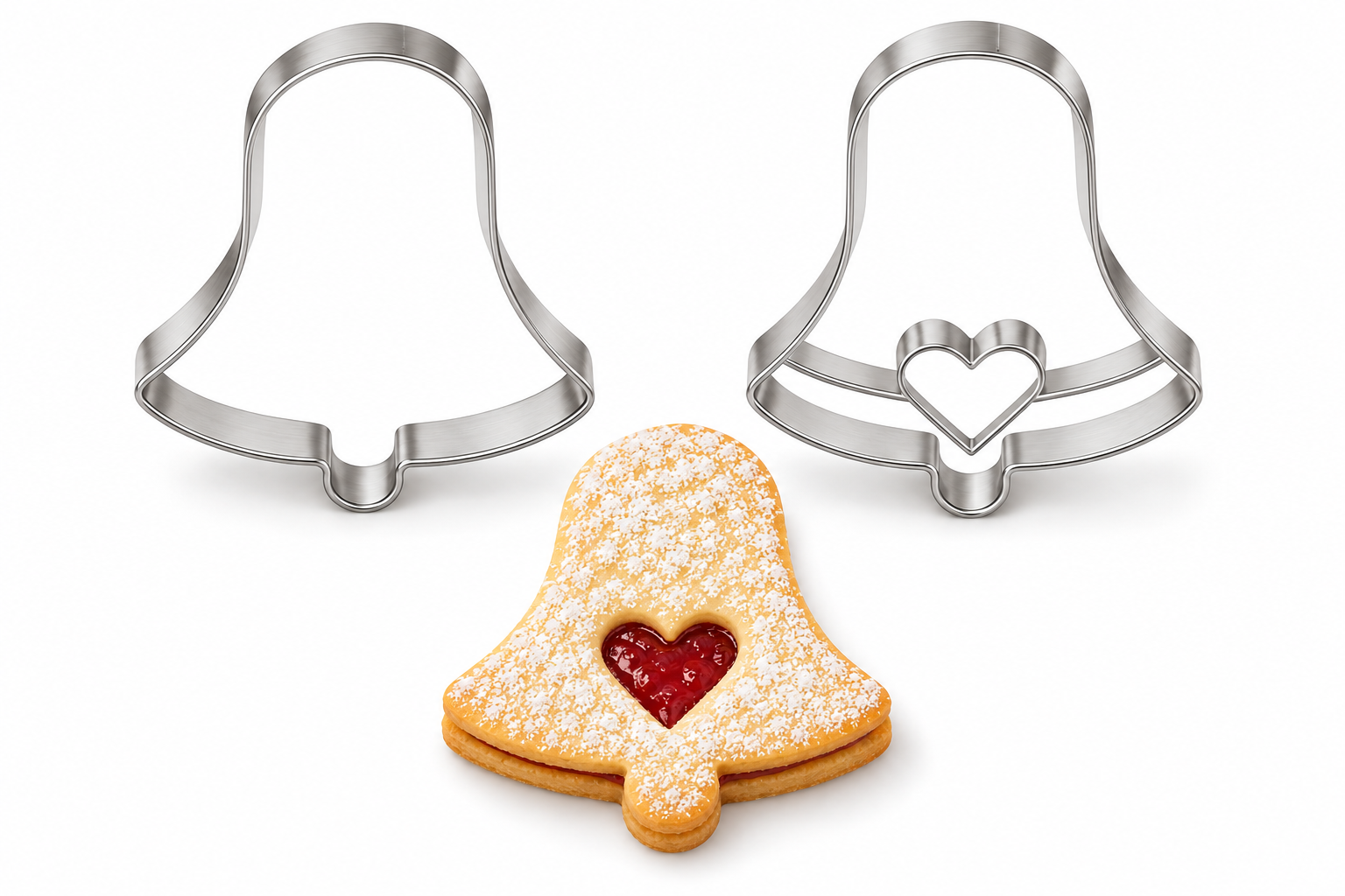 Linzer Ausstecher Glocke mit Herz, 2-teilig – ca. 4,5 × 4 cm