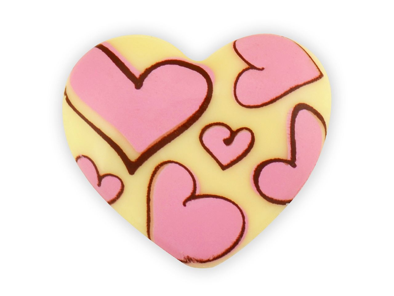 Herz-Aufleger aus weißer Schokolade – 45 Stück auf Folie | 30×25 mm | Pralinen-, Torten- & Dessertdeko