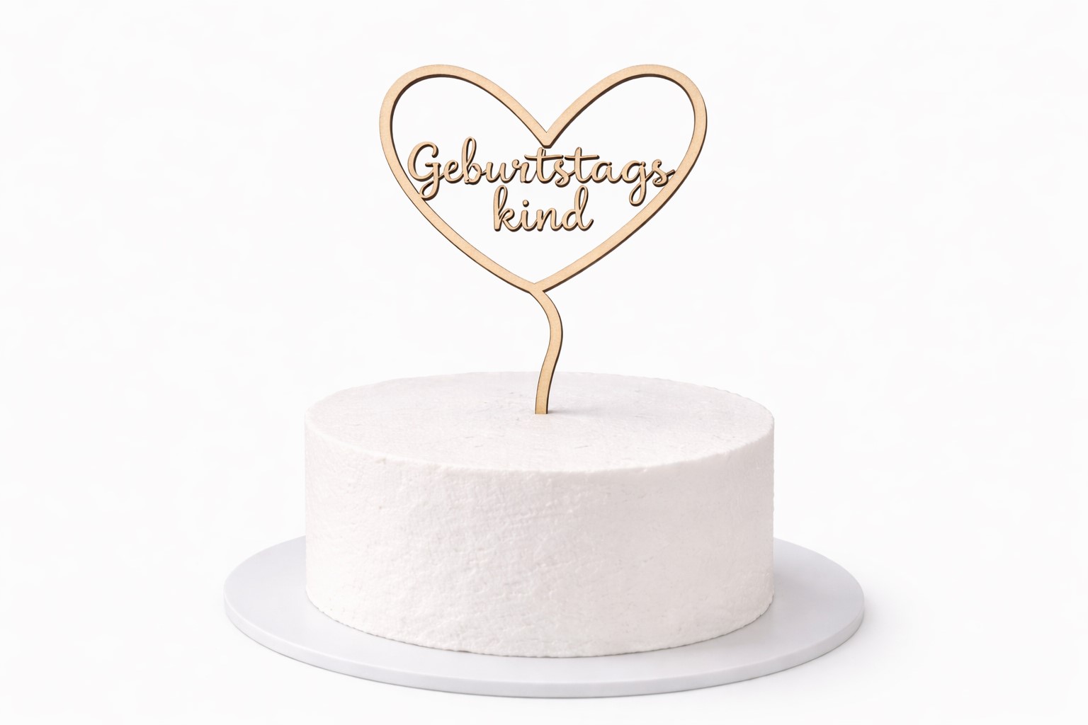 Filigraner Holz Caketopper in Herzform mit Schriftzug „Geburtstagskind“ für Geburtstagstorte und festliche Kuchen