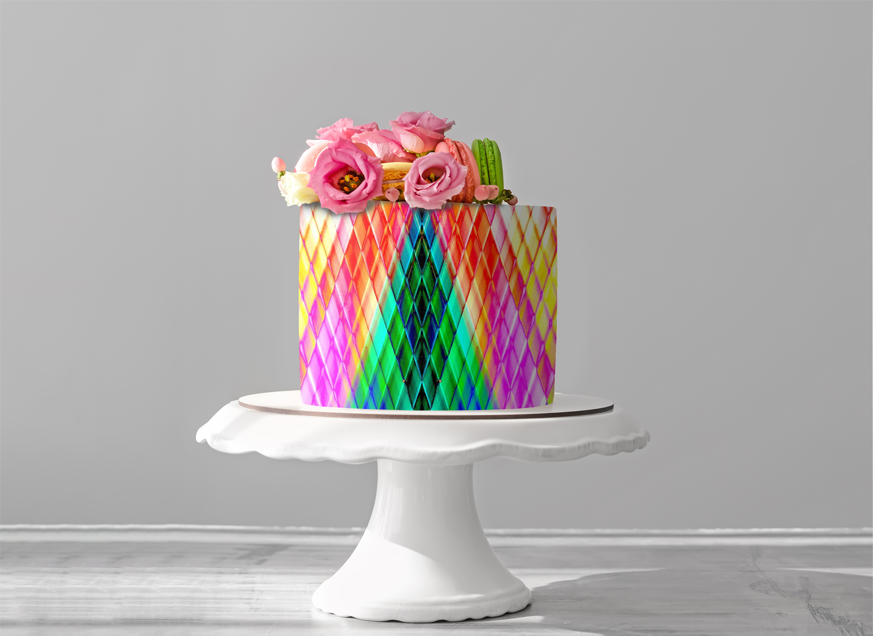 Deko Fondant Regenbogenfarben Karomuster