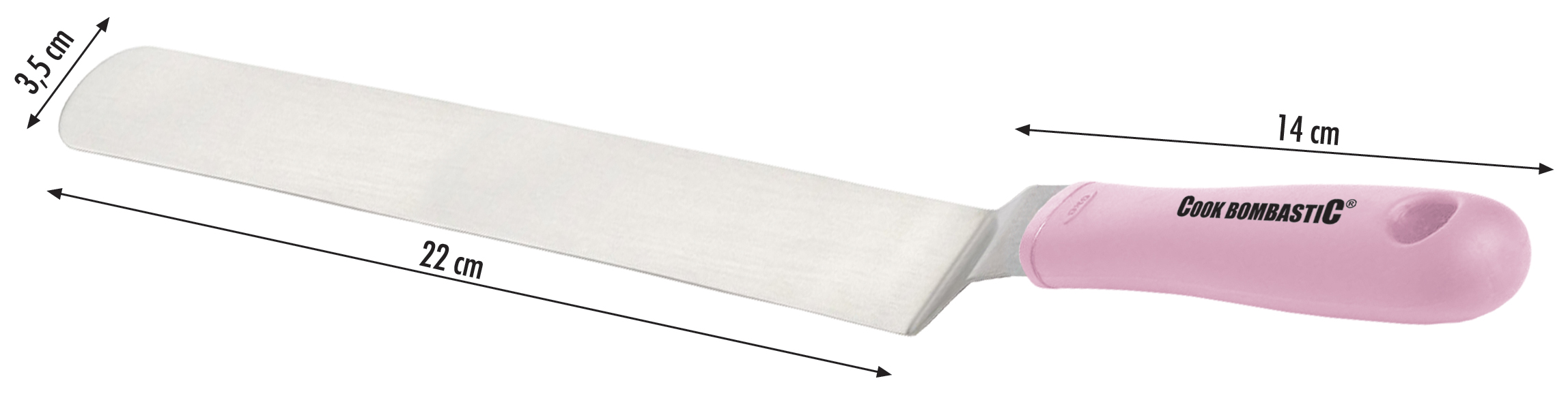 Winkelpalette mit Edelstahlklinge und pinkem Griff 36 cm