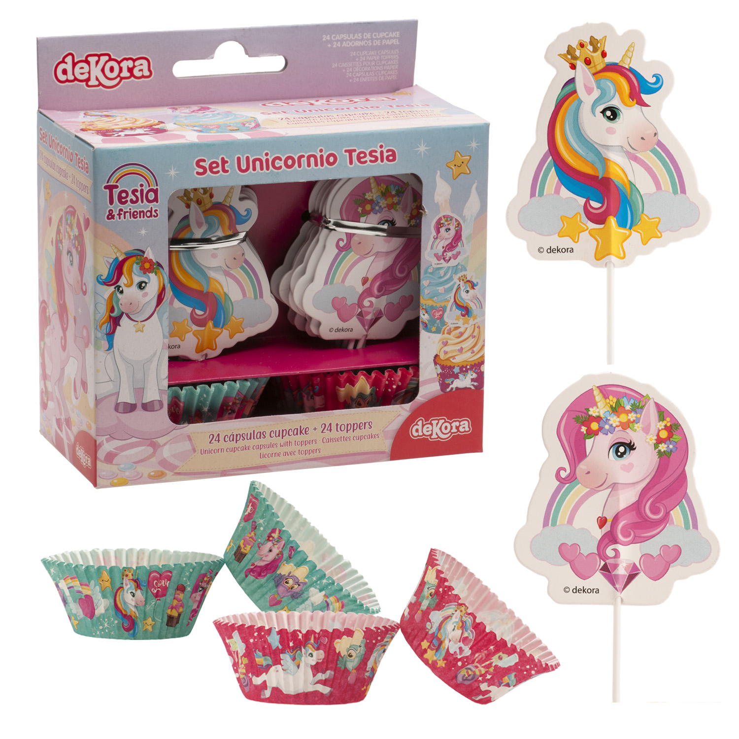 Einhorn Cupcake Set – 24 Förmchen + 24 Topper