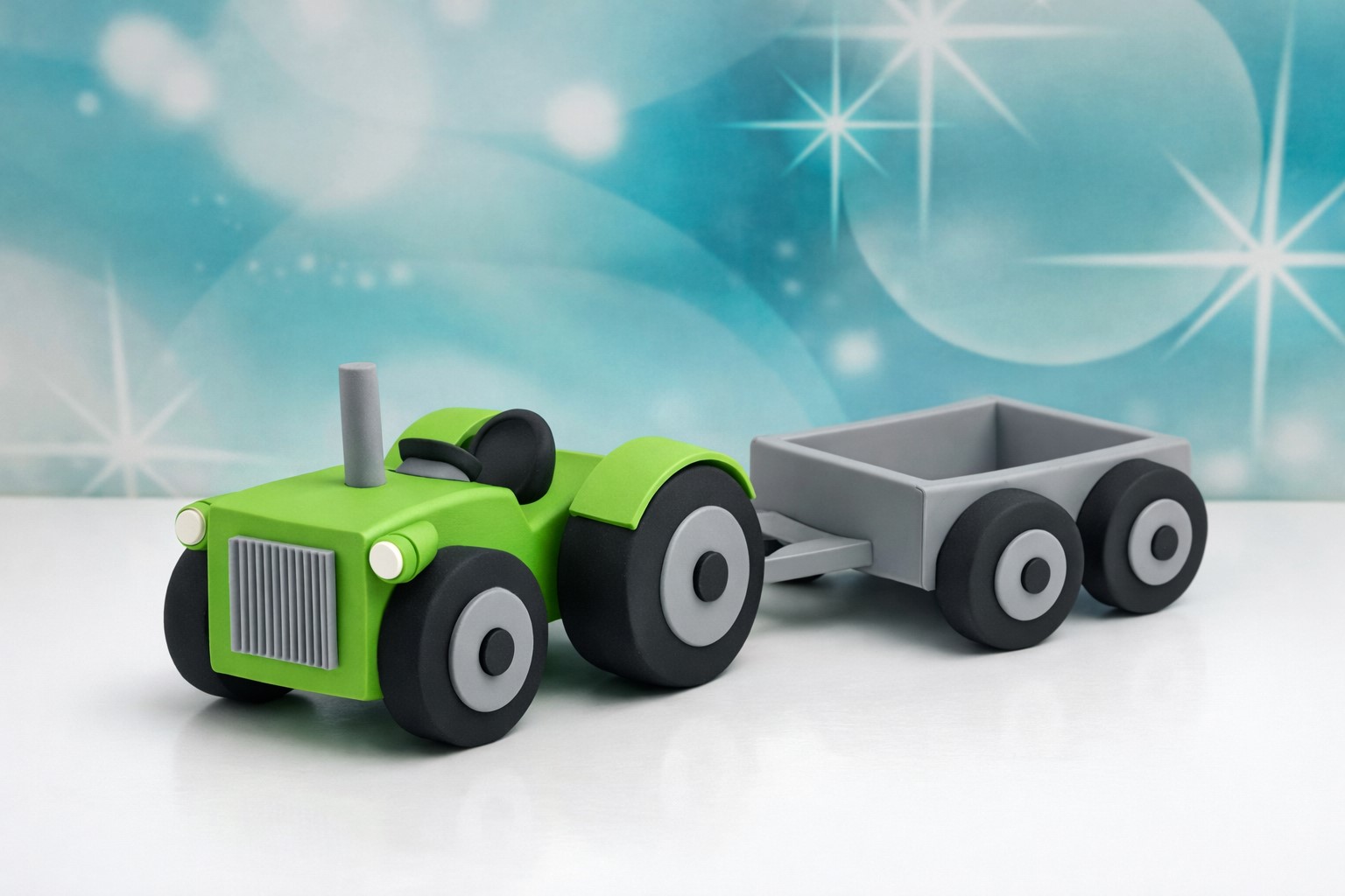 Tortenfigur Traktor mit Hänger grün