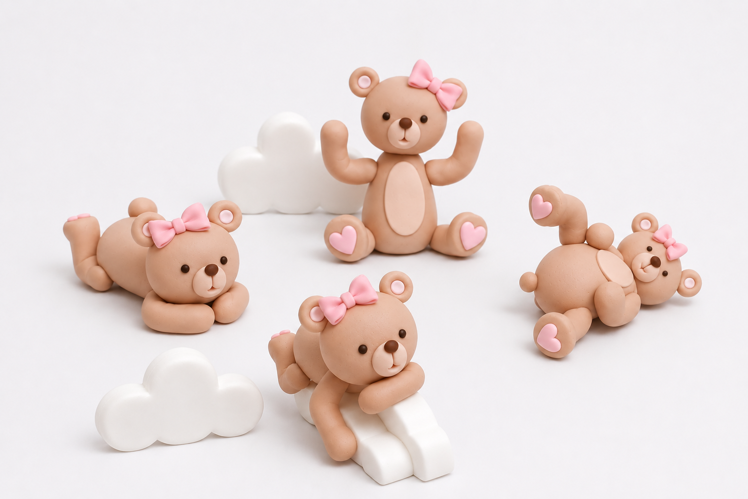 Tortenfiguren-Set Bären rosa – handgefertigte Tortendeko für Kindergeburtstag & Babyfeiern
