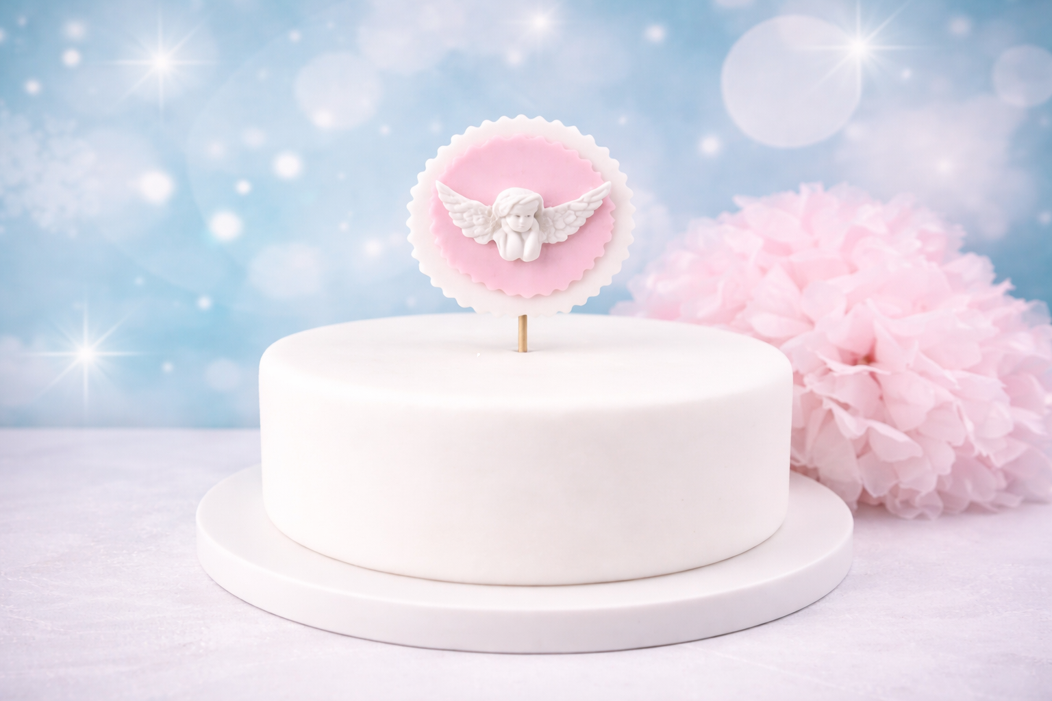Cake Topper Engel rosa – zarte Tortendekoration für Taufe, Babyparty & Kommunion