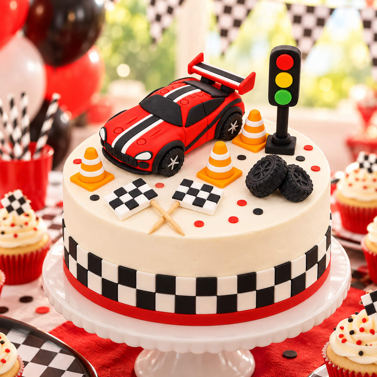 Tortendeko-Set Rennwagen mit Ampel – Motorsport & Rennstrecke