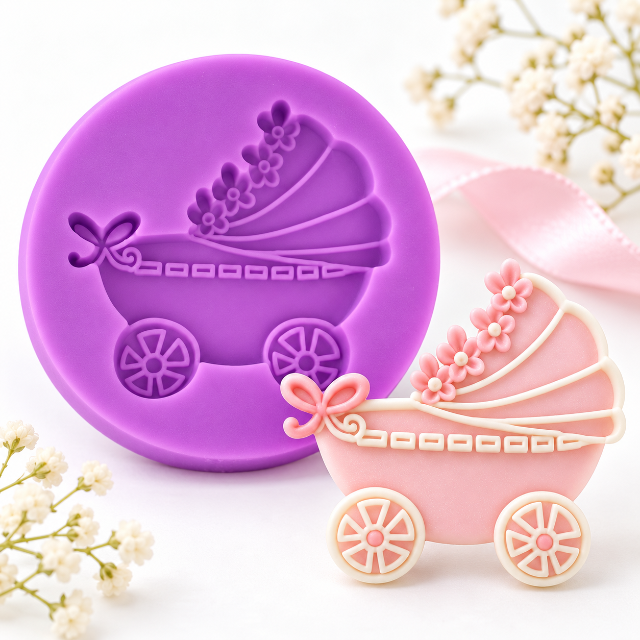 Silikonform Kinderwagen – für Baby-, Tauf- & Geburtstorten