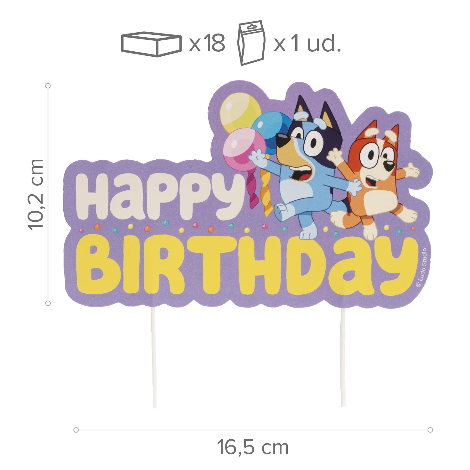 Bluey & Bingo Cake Topper Happy Birthday 16,5 cm – Tortenstecker für Kindergeburtstag