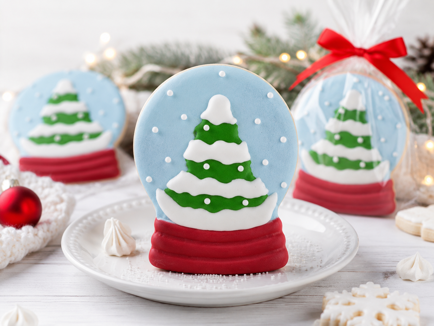 Zuckerdekoration Schneekugel mit Weihnachtsbaum – ca. 8,5 cm