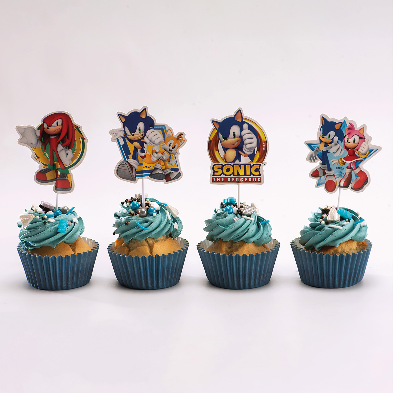 Cupcake Topper Sonic – 16 Stück Papier-Topper für Kindergeburtstag & Sonic-Mottoparty