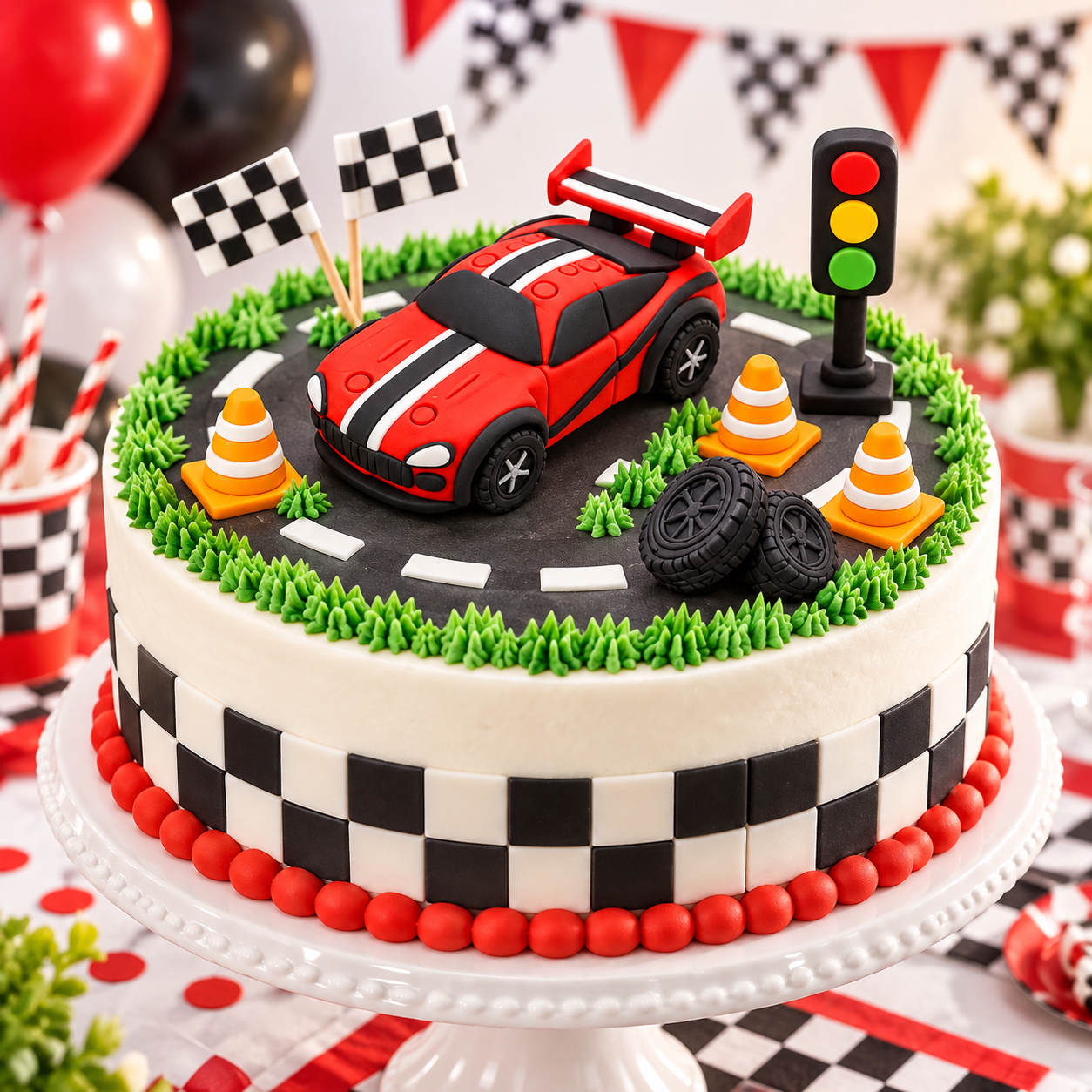 Tortendeko-Set Rennwagen mit Ampel – Motorsport & Rennstrecke