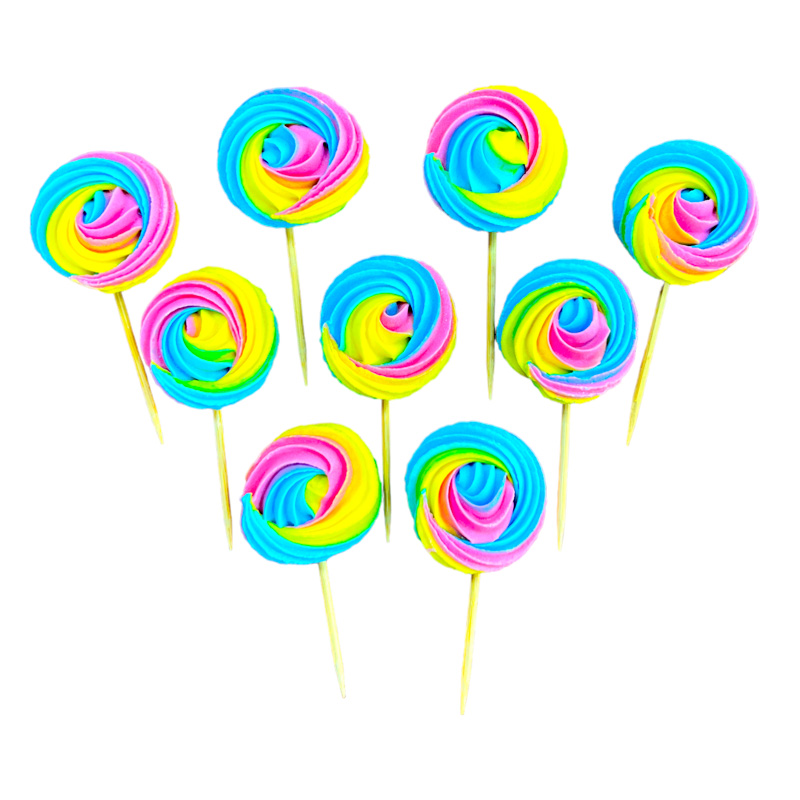 🍭 Essbare Baiser „Regenbogen“ Mini – Tortendeko am Stiel