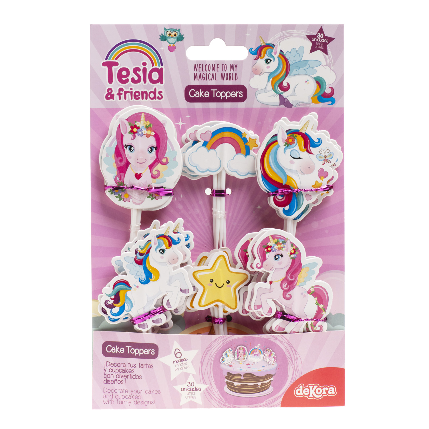 Einhorn Cupcake Topper – 30 Stück, 6 Motive