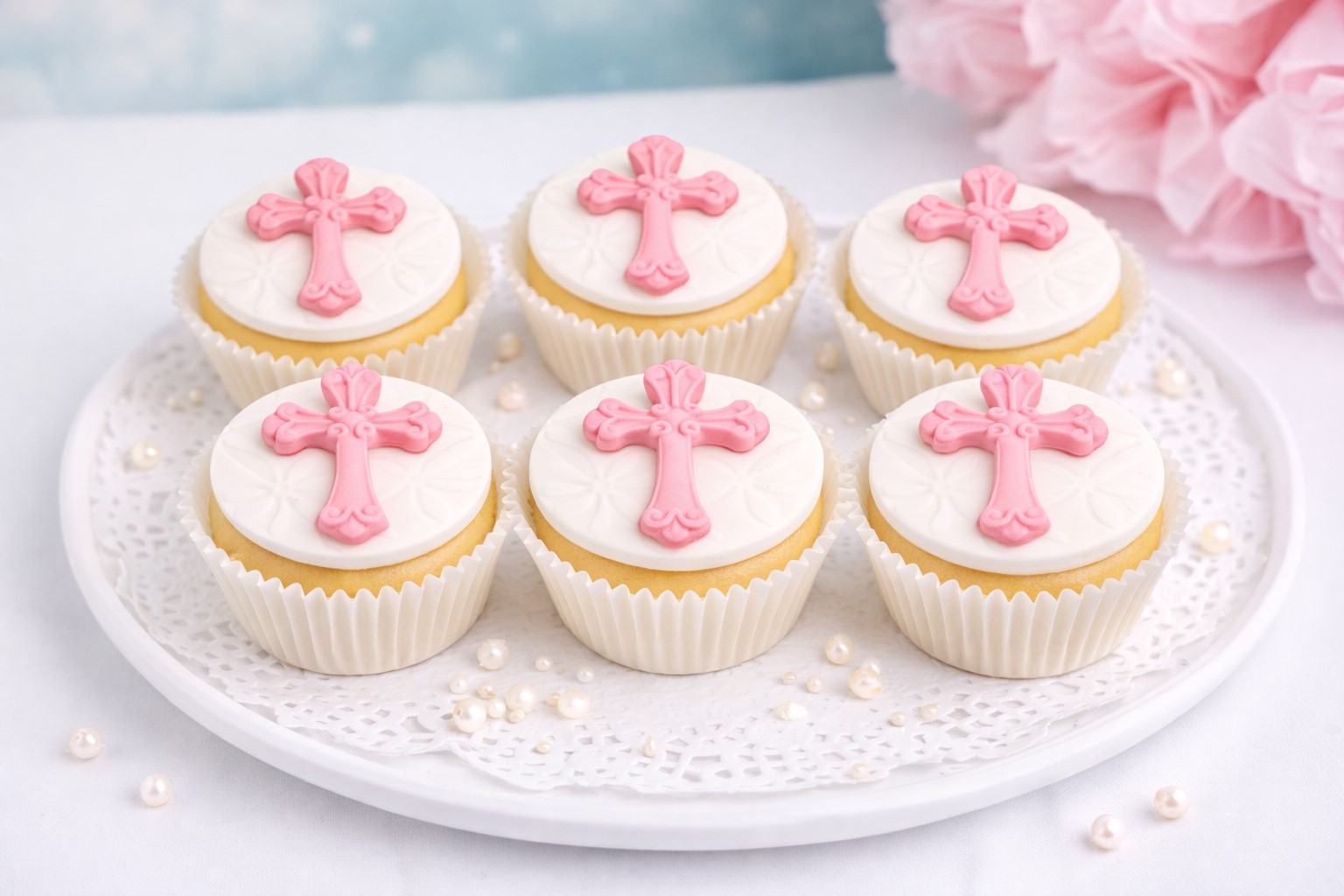 Zuckerdekoration Kreuz  6-teilig in Rosa