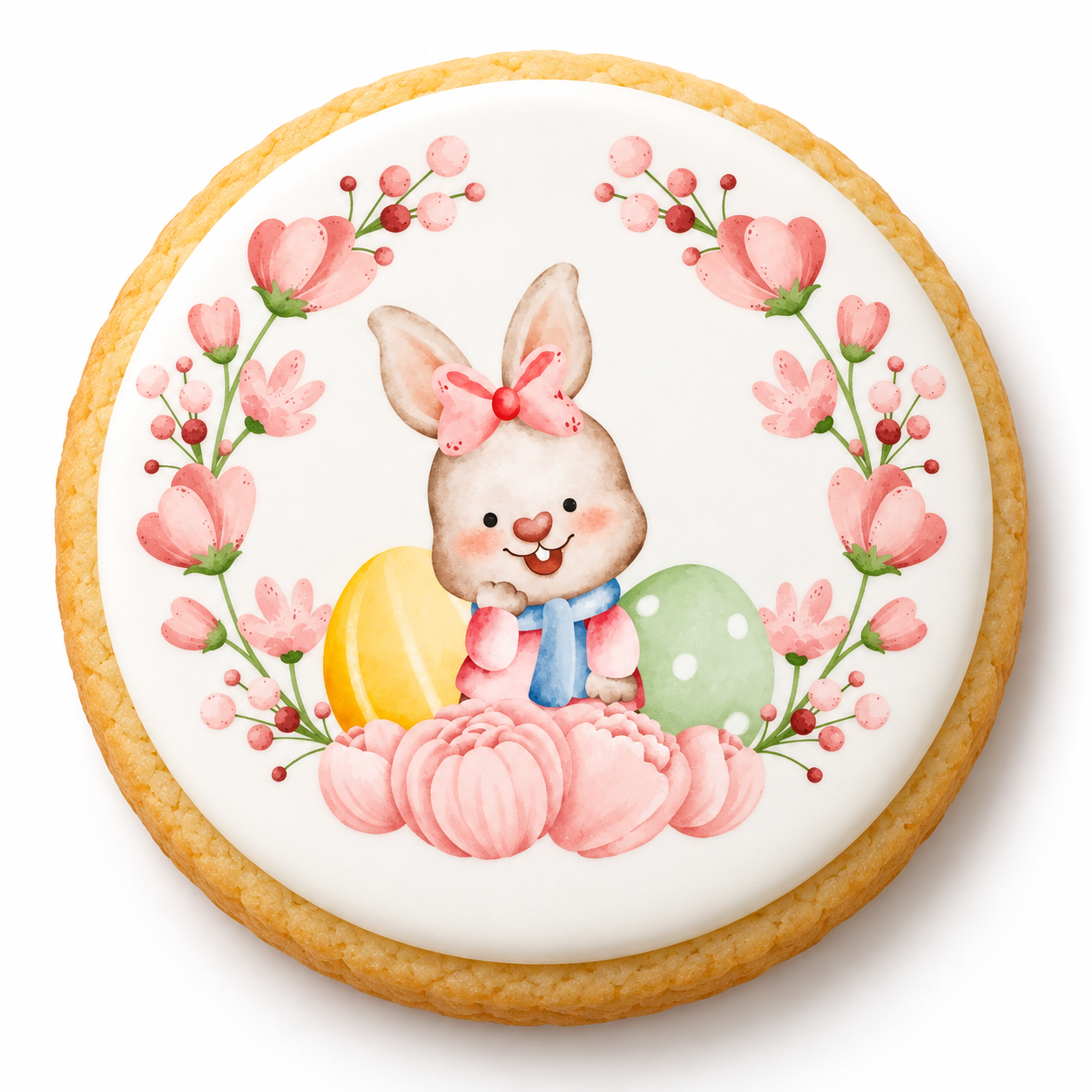 Keksaufleger Osterhase im Tulpenkranz – 12 Stück, ca. 5 cm, essbar
