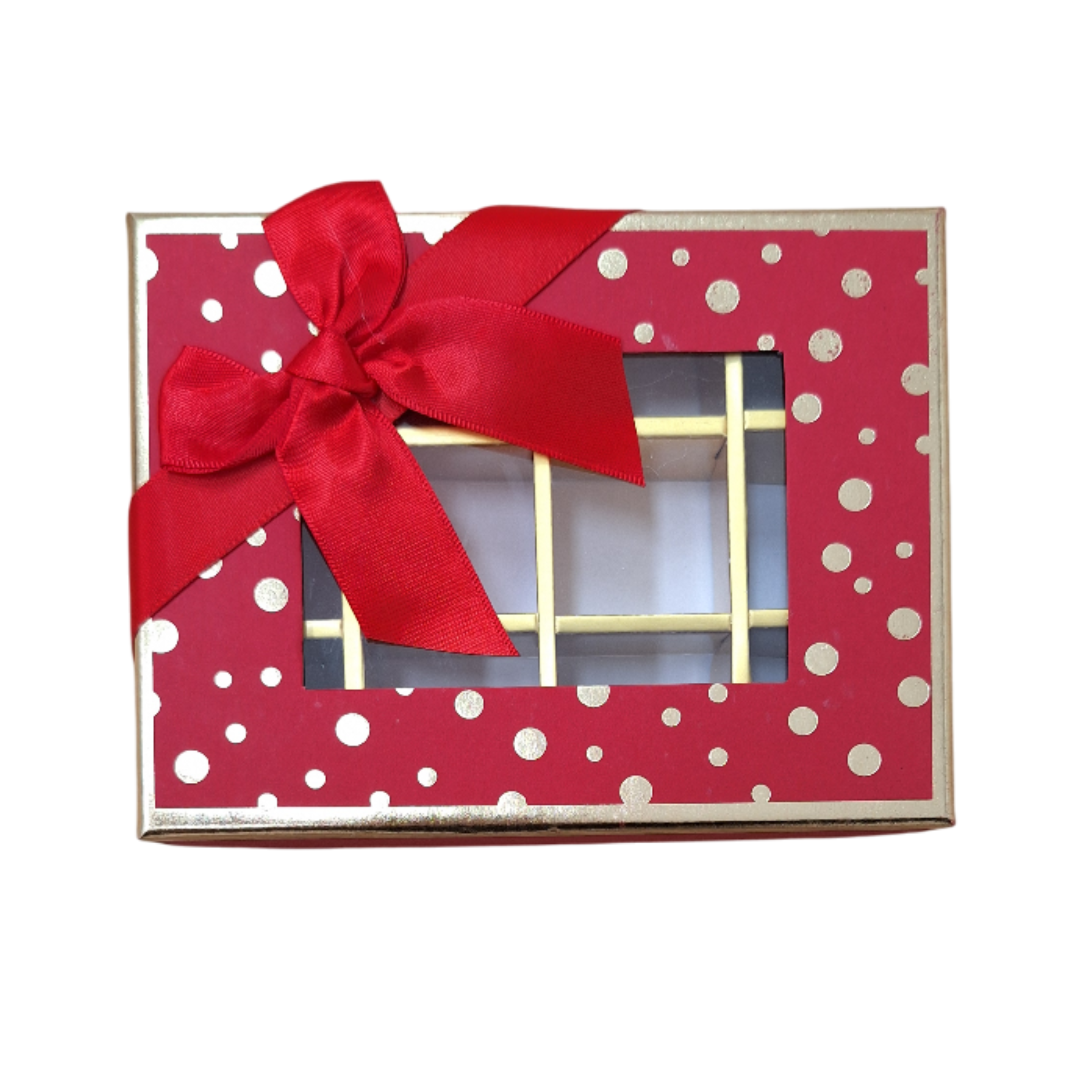 Pralinenverpackung für 12 Stück – Rot mit Schleife & Sichtfenster