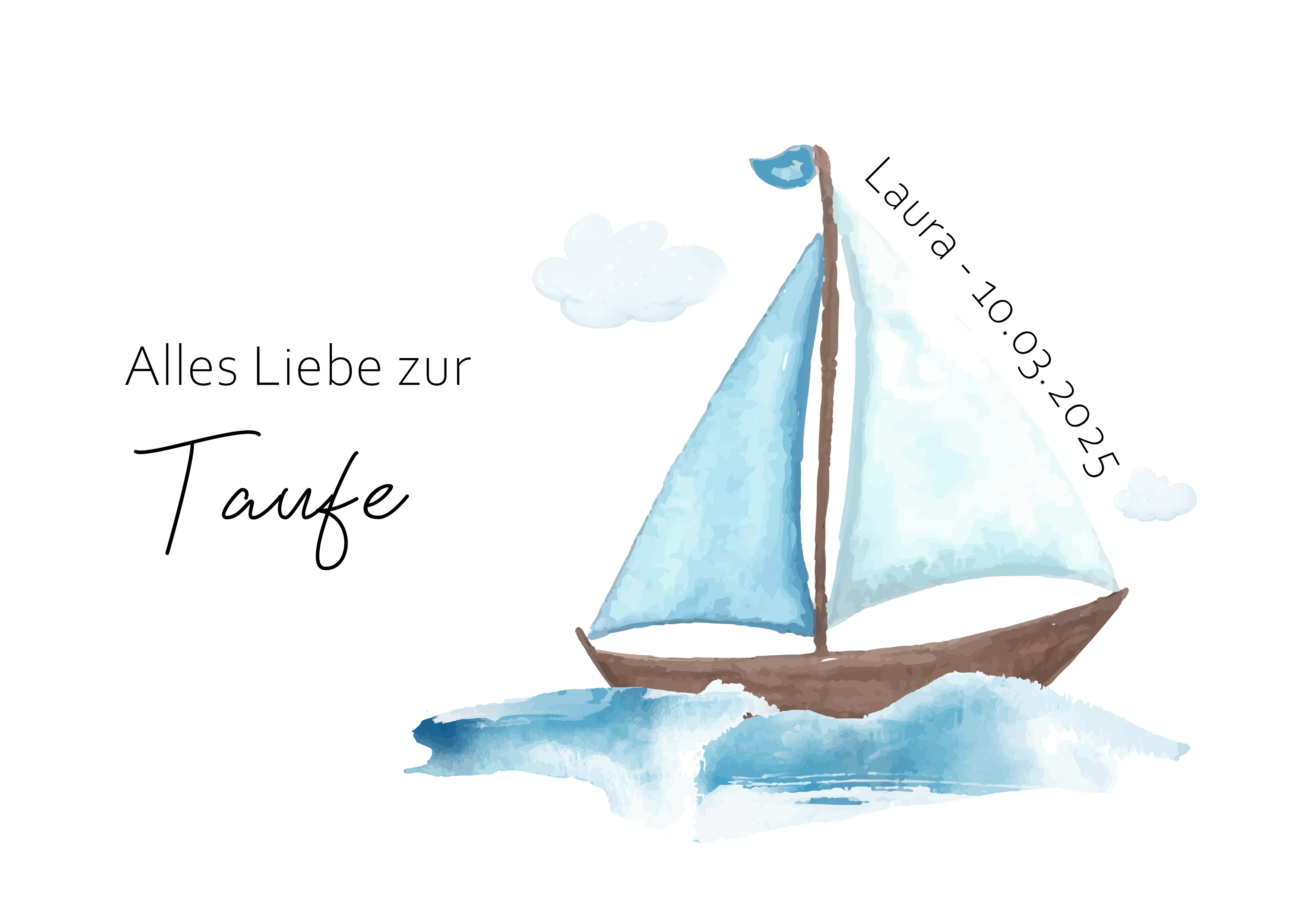 Personalisierter Tortenaufleger Taufe mit Boot – Fondant A4 Querformat – Essbar