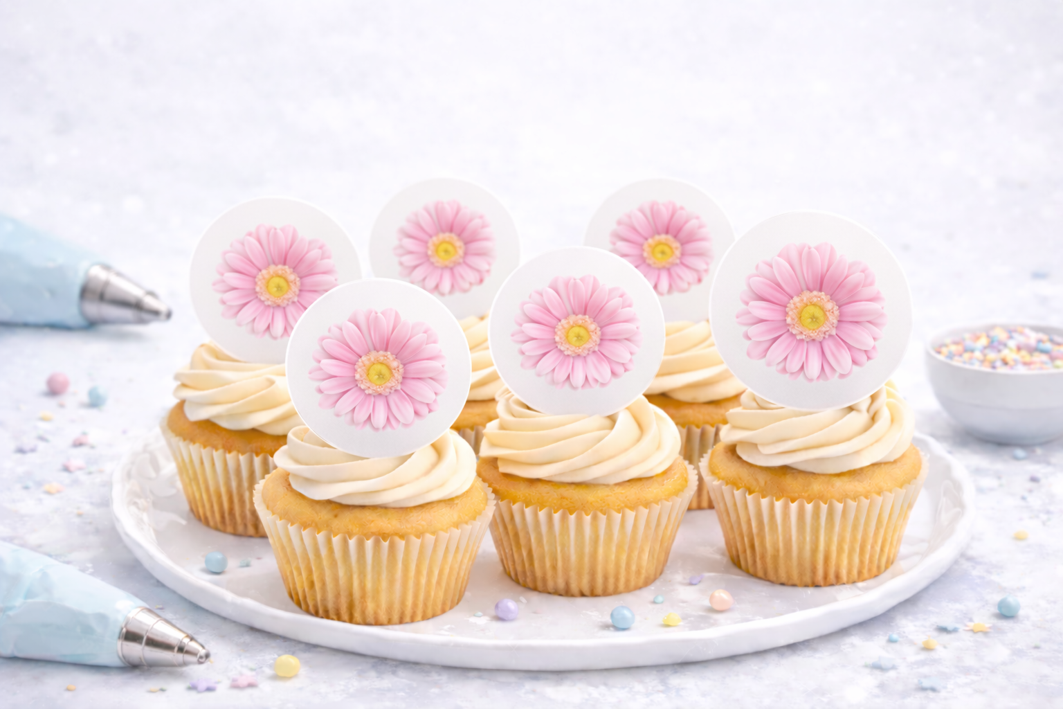 Blumenaufleger Pink Gerbera – Muffinaufleger / Cupcake Deko