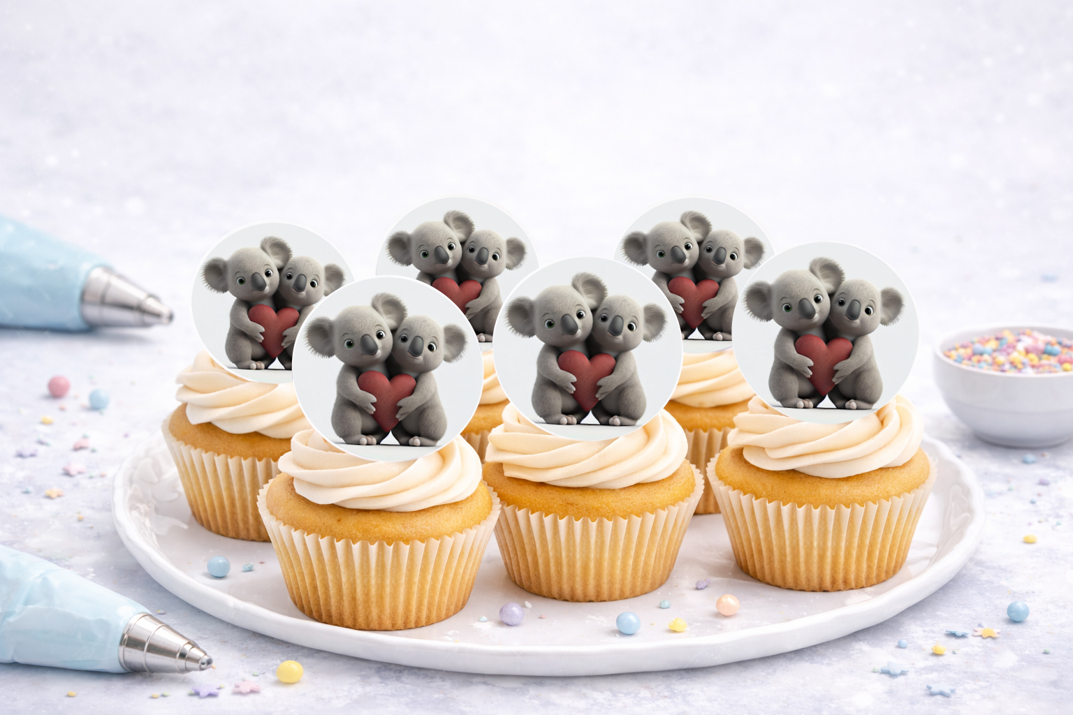 Muffinaufleger Koalabär, 30 essbare Aufleger aus Oblate Deluxe, Durchmesser ca. 4 cm (N637)