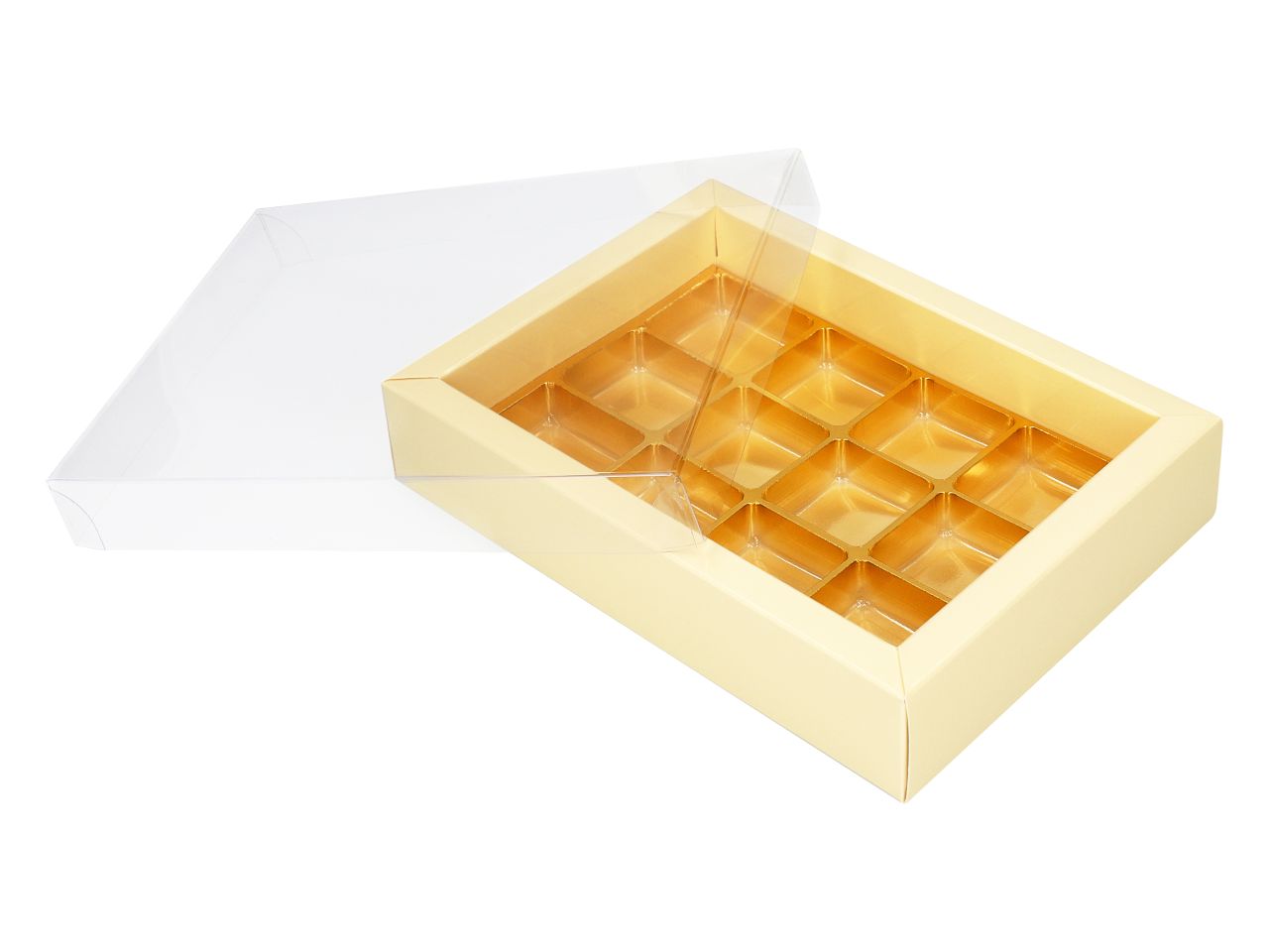 Pralinen Schachtel Trüffel-Verpackung champagner für 12 Trüffel mit Klarsichtdeckel