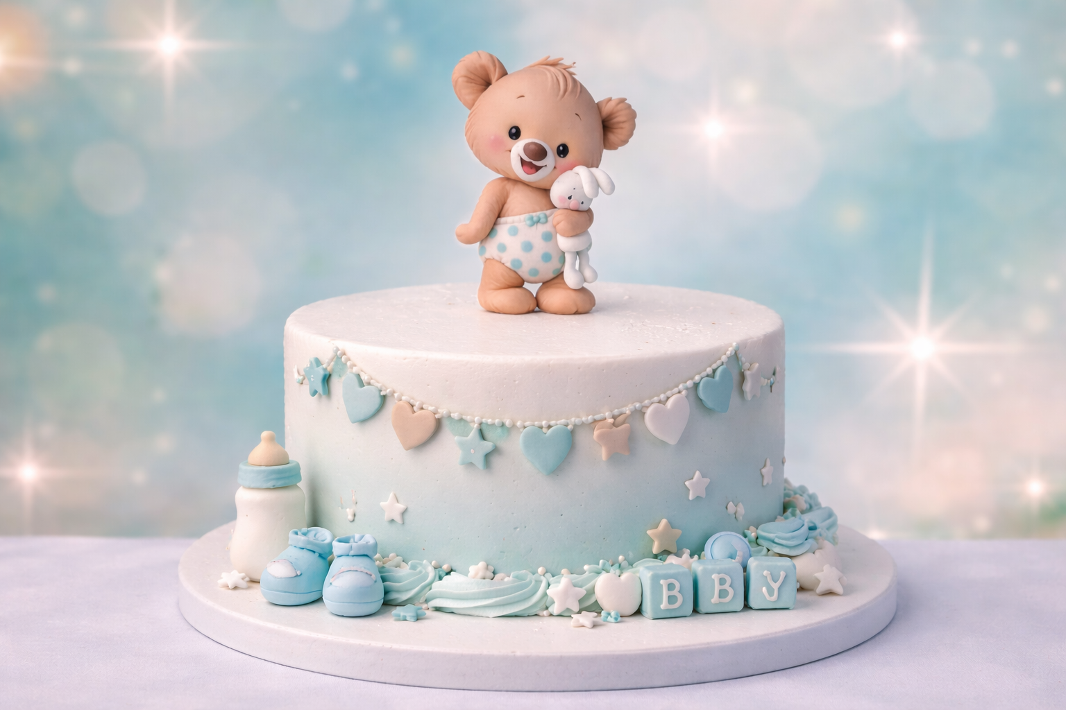 2D Tortenstecker Bärchen mit Hase aus Fondant handgemacht – Caketopper zum Reinstecken