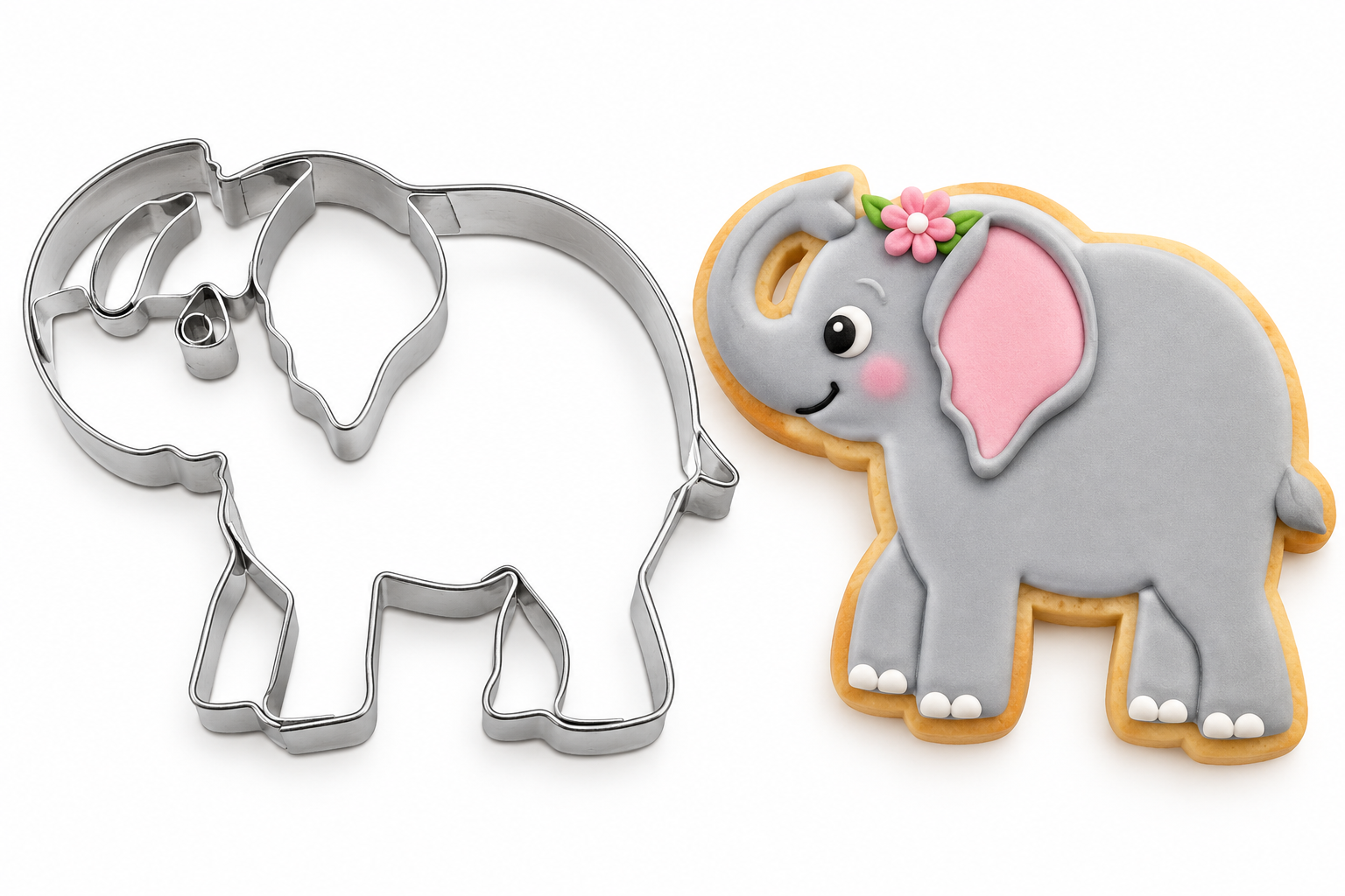 Ausstecher Elefant 8 cm mit Prägung – Edelstahl Keksausstecher