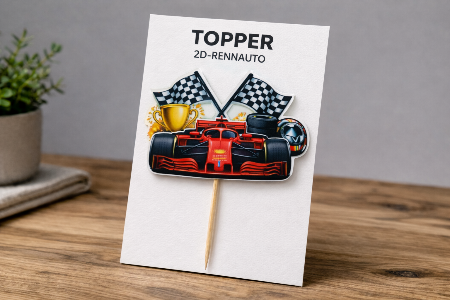 Essbarer 2D Caketopper Rennauto aus Fondant handgemacht – Tortenstecker zum Reinstecken 9,5 x 9 cm